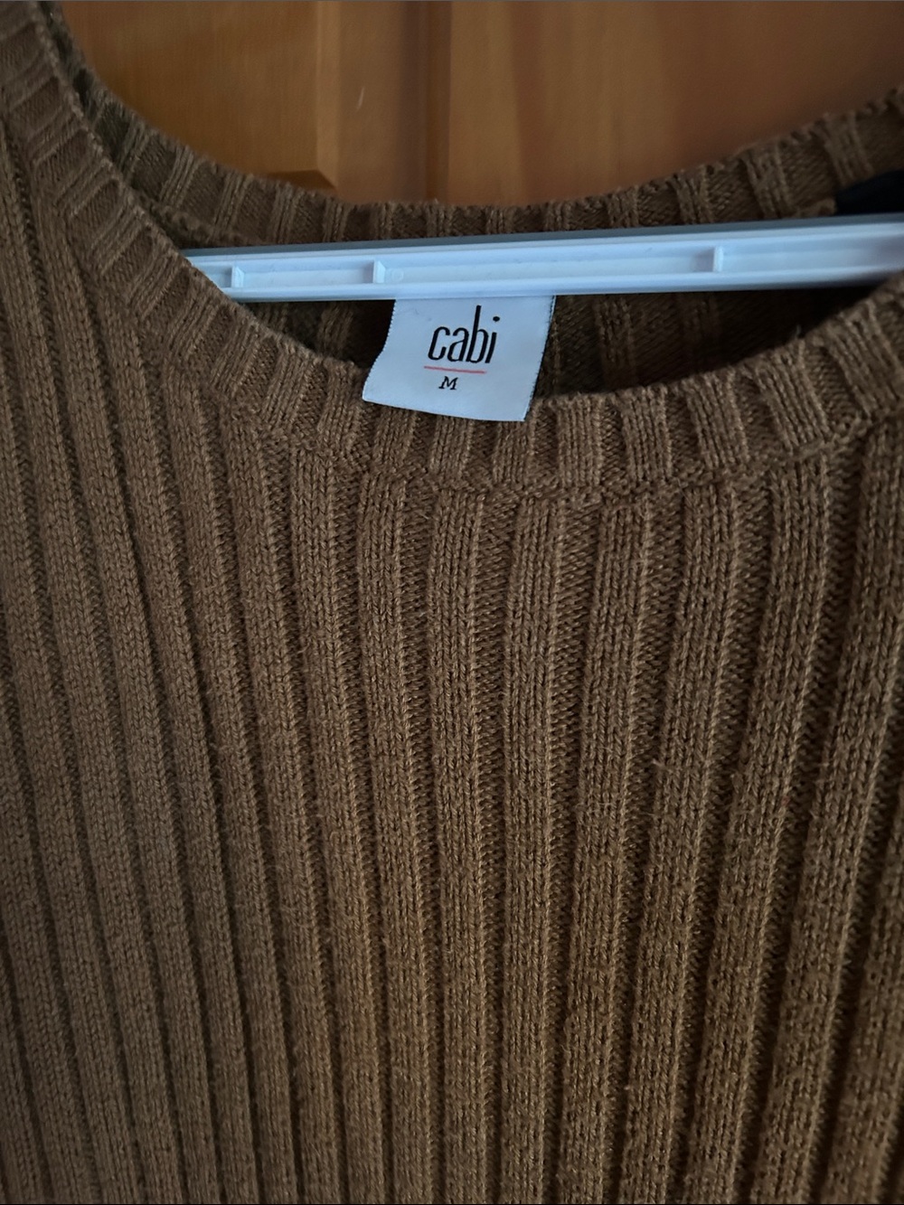 CAbi Luna Boxy Cropped Brown Ribbed Crewneck Sweater Style #3364